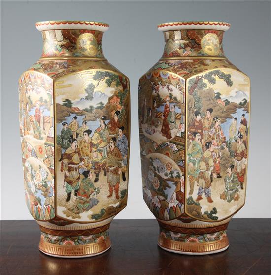 A pair of Japanese Satsuma pottery square baluster vases, early 20th century, 31cm